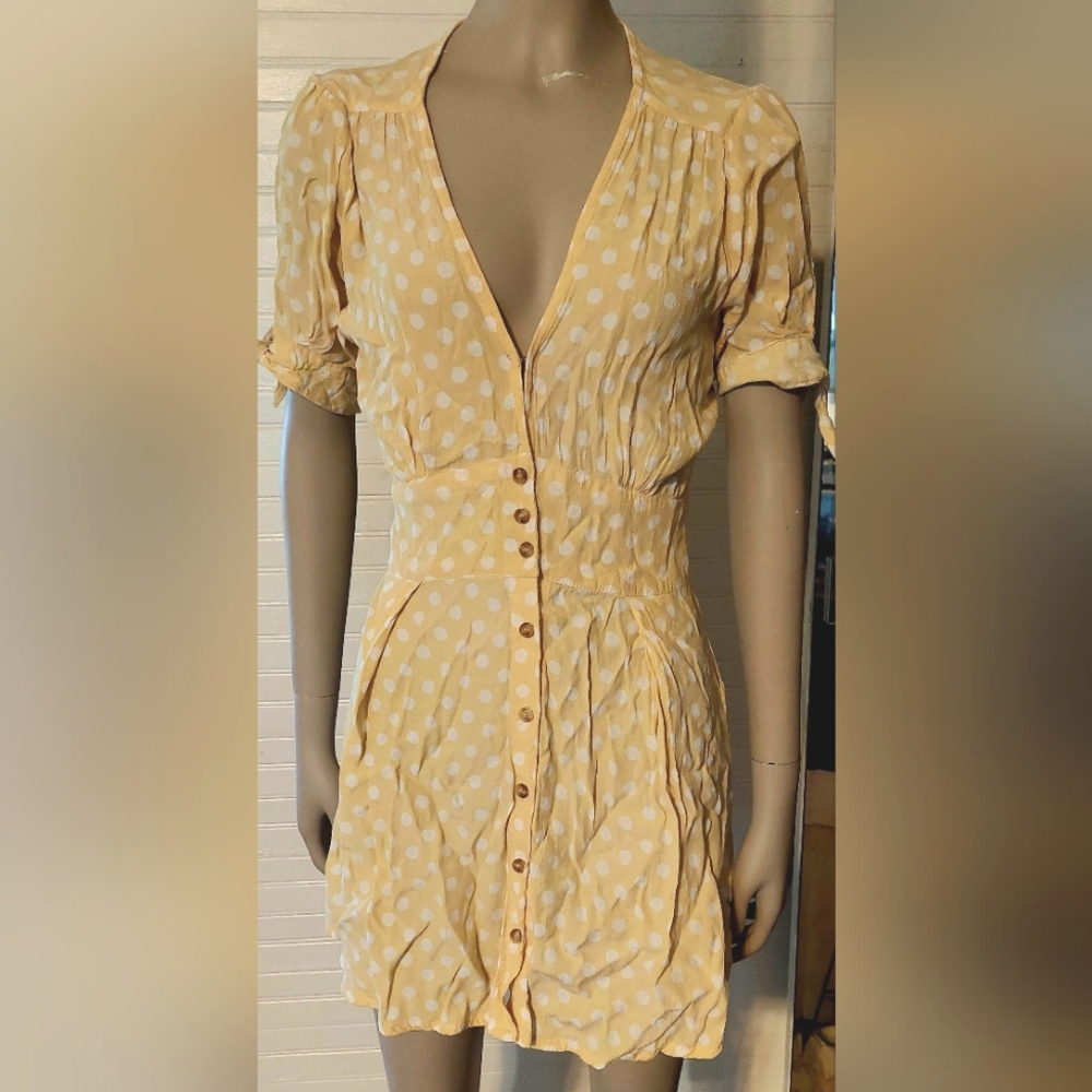 Faithful Brand Size 2 Yellow White Polka Dot Mini Dress